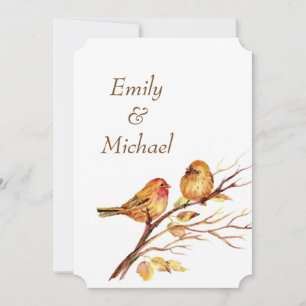 Aquarell Braunes Rot Gold Vögel Hochzeitseinladung Einladung