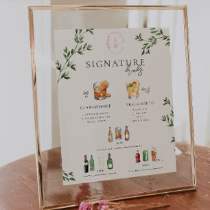 Aquarell Braut & Bräutigam Signature Drink Bar Poster