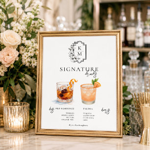 Aquarell Braut & Bräutigam Signature Drink Poster