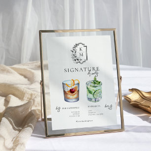 Aquarell Braut- und Bräutigam-Signaturgetränk Poster
