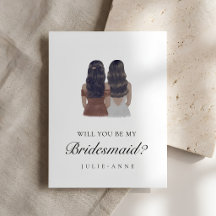 Aquarell-Brautjungfer-Hochzeitsantrag-Postkarte