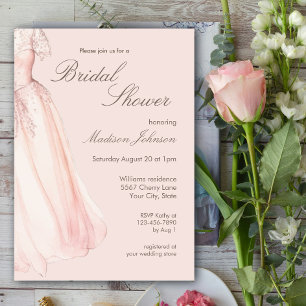 Aquarell-Brautkleid-Rosa-Brautparty Einladung