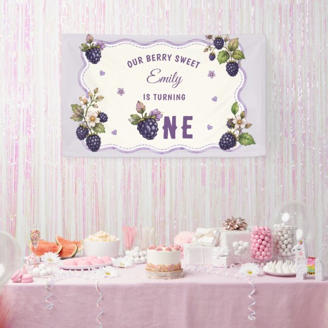 Aquarell-Brombeeren 1. Geburtstagsfeier Banner (Party)