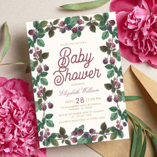 Aquarell-Brombeeren-Mädchen-Baby-Party Einladung