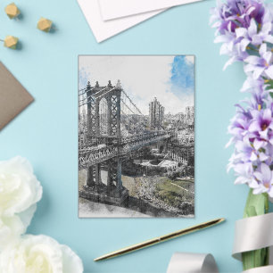 Aquarell Brooklyn Bridge Acryl Hochzeit  Acryleinladungen