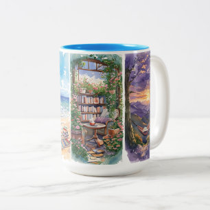 Aquarell-Buchliebhaber-Tasse, gemütliches Geschenk Zweifarbige Tasse