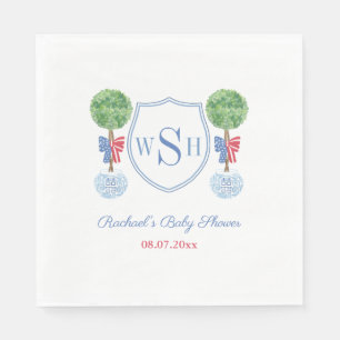 Aquarell-Buchsbaum-Monogramm-Baby-Shower-Party Serviette