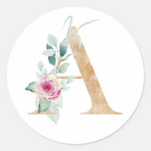 Aquarell Buchstabe A mit Rosen Runder Aufkleber