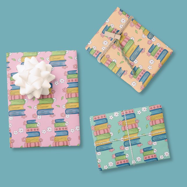 Aquarell-Buchstapel-Muster-Geschenkpapierblatt  Geschenkpapier Set (Watercolor bookstack pattern wrapping paper sheets .)