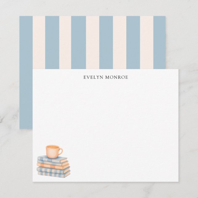 Aquarell Buchstapel und Kaffeetasse personalisiert Mitteilungskarte (Vorne/Hinten)
