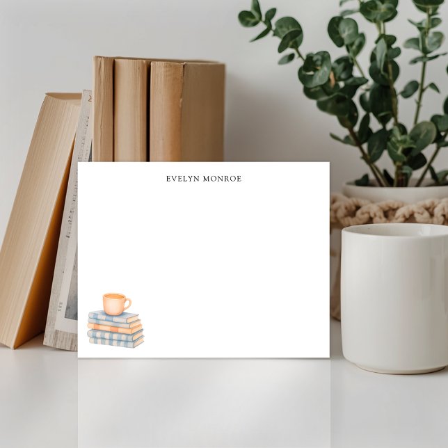 Aquarell Buchstapel und Kaffeetasse Personalisiert Mitteilungskarte (Von Creator hochgeladen)