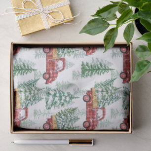 Aquarell Büffel-Karo Vintage-LKW Weihnachten Seidenpapier