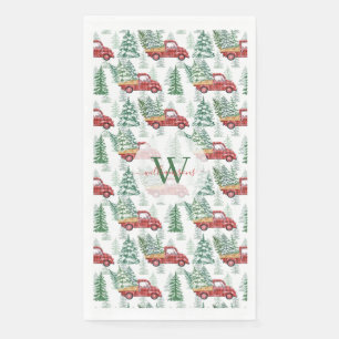 Aquarell Büffel-Karo-Vintage-LKW-Weihnachten Serviette