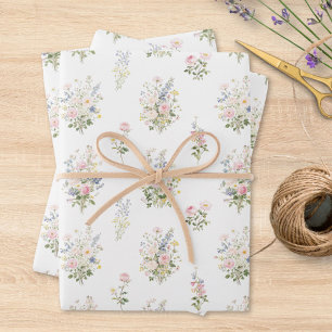 Aquarell Bunt Blumengarten Floralmuster Geschenkpapier Set