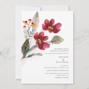 Aquarell-Burgunder-Blumenhochzeit Einladung