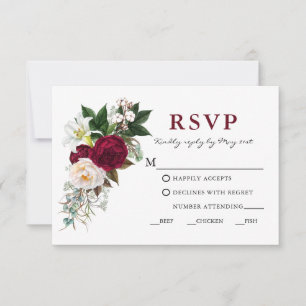 Aquarell Burgunder Floral Grünzeug Mahlzeit RSVP Karte