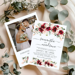 Aquarell-Burgunder-Rosa-Rosen-Foto-Hochzeit Einladung
