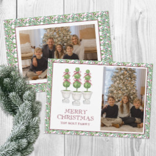Aquarell-Burgunder-Topiary-Weihnachtsfoto Feiertagskarte