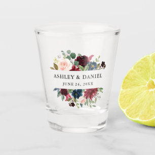 Aquarell-Burgunderblaue Blumenhochzeit Schnapsglas