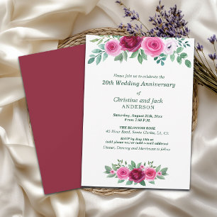 Aquarell-Burgunderrosen 20. Hochzeitstag Einladung