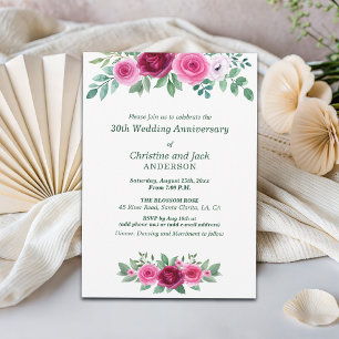 Aquarell-Burgunderrosen 30. Hochzeitstag Einladung