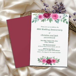 Aquarell-Burgunderrosen 60. Hochzeitstag Einladung