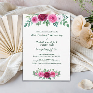 Aquarell-Burgunderrosen 70. Hochzeitstag Einladung
