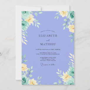 Aquarell-Butter-Periwinkle-Pfingstrosen-Hochzeit Einladung