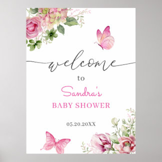 Aquarell Butterfly Babydusche Willkommen Poster