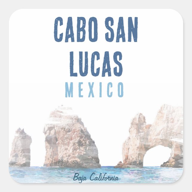 Aquarell Cabo San Lucas Mexiko Strand Der Park Quadratischer Aufkleber (Vorderseite)