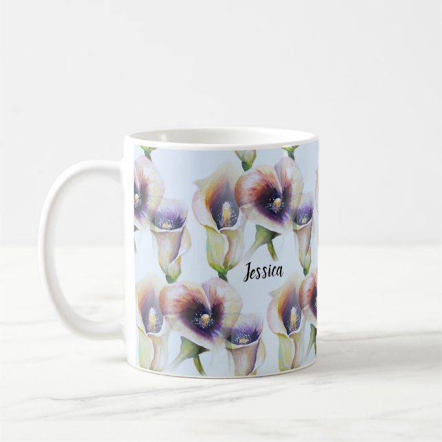 Aquarell Calla Lilis in leuchtenden Farben Kaffeetasse (Links)
