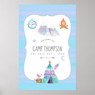 Aquarell-Camping-Geburtstagsfeier-Willkommen Poster