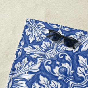 Aquarell Capri Maiolica Blau Portugiesische Azulej Strandtuch