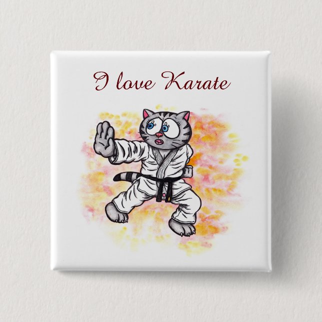 Aquarell Cartoon Karate Kitten Kampfgeist Button (Vorderseite)