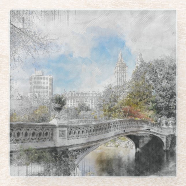Aquarell Central Park Bridge Glass Untersetzer (Vorderseite)