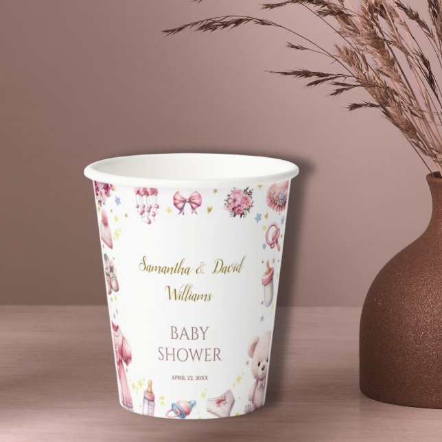 Aquarell Charming Pink Lebende Babydusche Pappbecher (Von Creator hochgeladen)