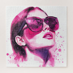 Aquarell Chic Glam Mode Frauenporträt Puzzle