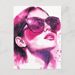 Aquarell Chic Glamour Mode Frauenporträt Ankündigungspostkarte