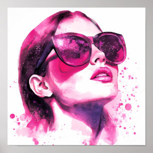 Aquarell Chic Glamour Mode Frauenporträt Poster