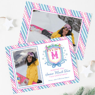 Aquarell Chic Ski Monogramm Wappen Feiertagskarte