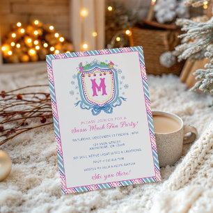 Aquarell Chic-Ski-Monogrammwappen-Party Einladung