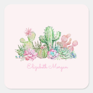 Aquarell Chic Sukkulenten Quadratischer Aufkleber