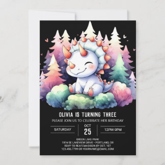 Aquarell Chic Triceratops Geburtstag Einladung