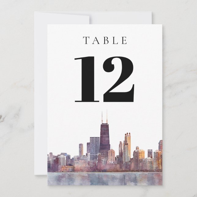 Aquarell Chicago Skyline Tischnummer (Vorderseite)