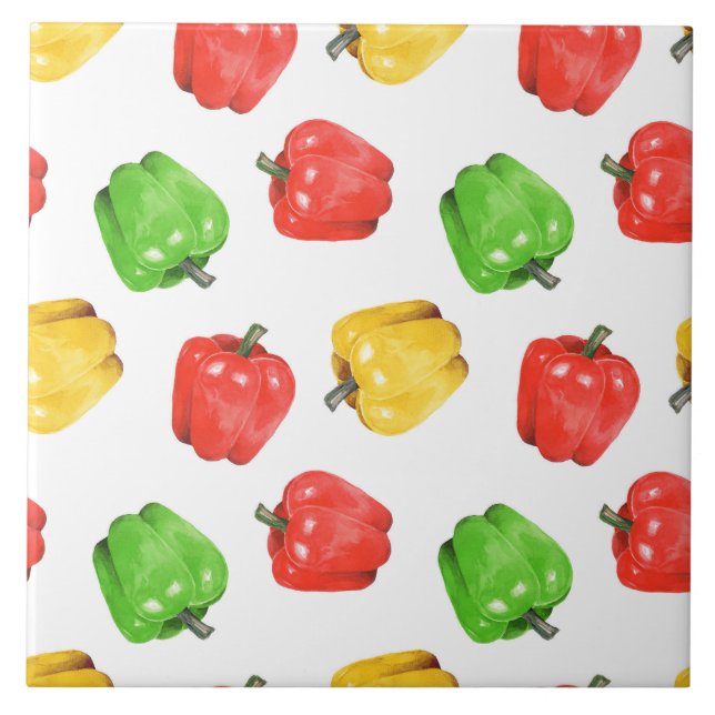 Aquarell-Chilischoten-Muster  Fliese (Vorderseite)
