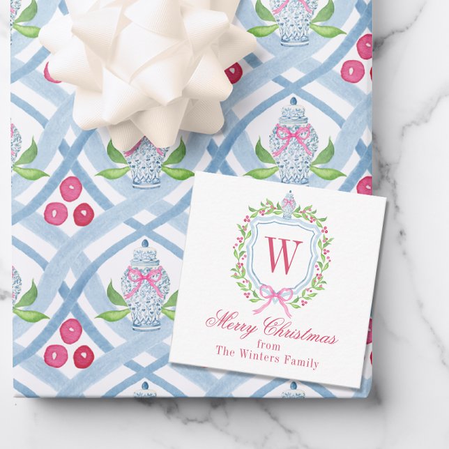 Aquarell Chinoiserie Ginger Jar Monogram Wappen Mitteilungskarte (Von Creator hochgeladen)