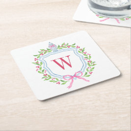 Aquarell Chinoiserie Ginger Jar Monogram Wappen Rechteckiger Pappuntersetzer