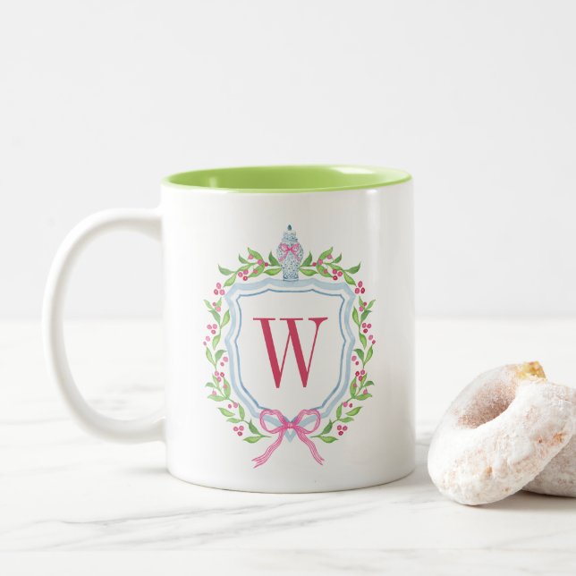 Aquarell Chinoiserie Ginger Jar Monogram Wappen Zweifarbige Tasse (Mit Donut)
