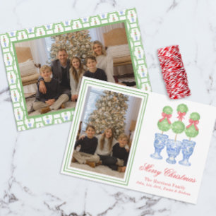 Aquarell-Chinoiserie-Weihnachts-Bogen-Topiary-Foto Feiertagskarte