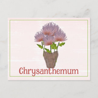 Aquarell Chrysanthemen-Blume November Geburtstag Postkarte